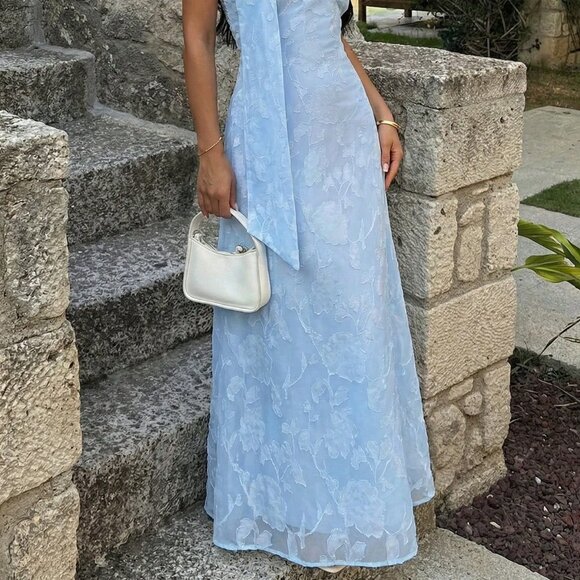 Sky Blue Elegant Women's Romantic A-Line Flared Dress - Picture 3 of 10